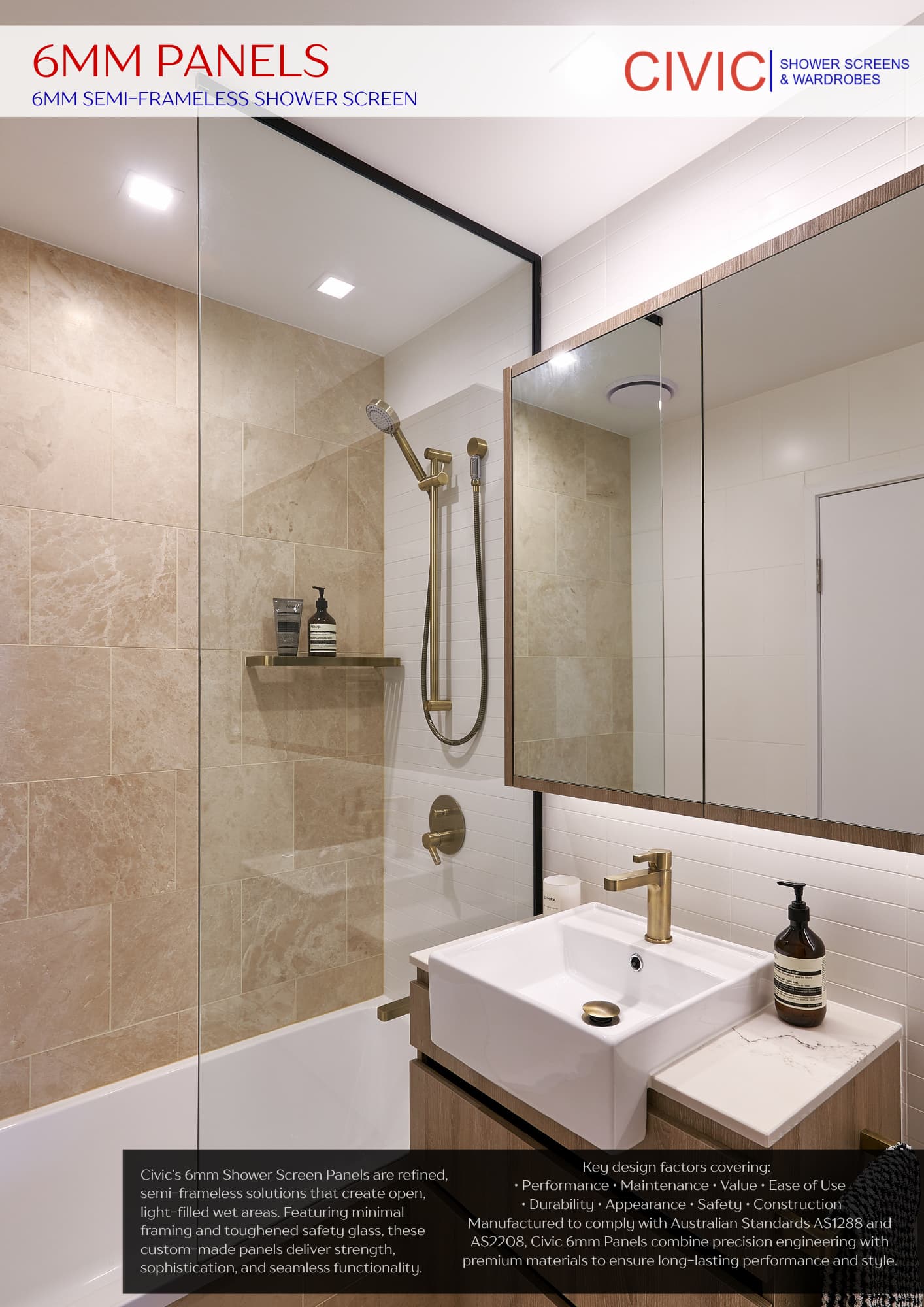 6mm Panels: Semi-Frameless Shower Screens
